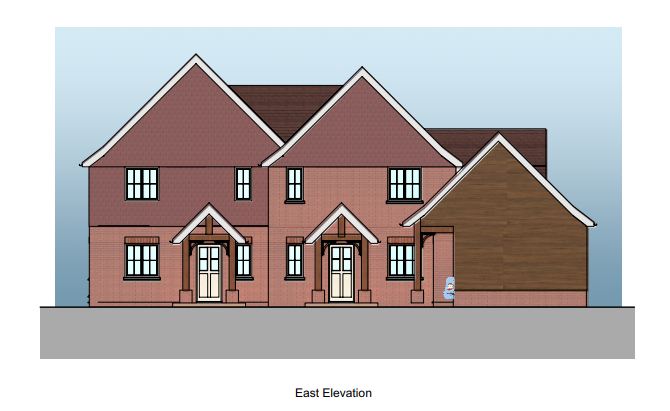 Lot: 49 - DETACHED COTTAGE AND BARN WITH PLANNING FOR DEMOLITION AND THREE HOUSES - Plots 1 & 2 Proposed East Elevation